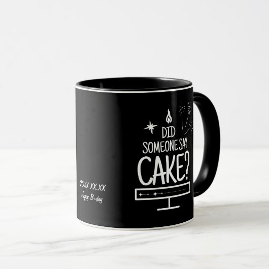 Personalized Whimsical Hand Drawn Cake Quote Black マグカップ (正面右)