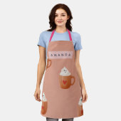 Personalized Whimsical Hot Cocoa Mug Pattern エプロン (着用した状態)
