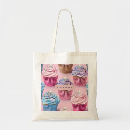 Personalized Whimsical Pastel Cupcake Dreams トートバッグ (正面)