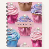 Personalized Whimsical Pastel Cupcake Dreams ノートブック (正面)