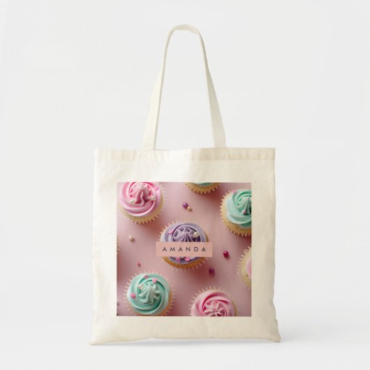 Personalized Whimsical Pastel Cupcake Swirl トートバッグ (正面)