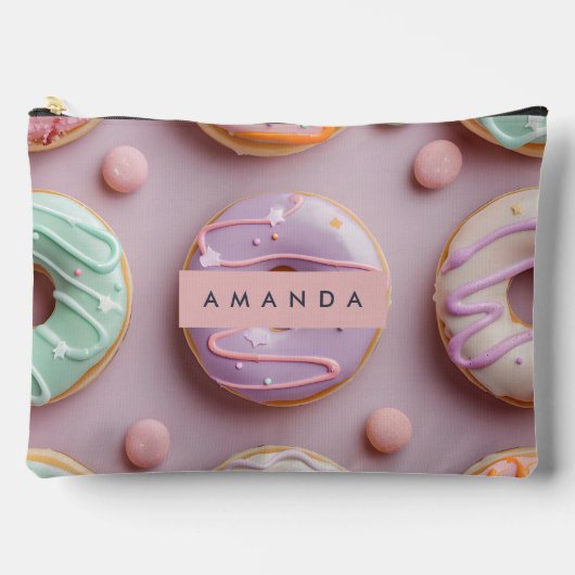 Personalized Whimsical Pastel Donut & Macaron アクセサリーポーチ (正面)