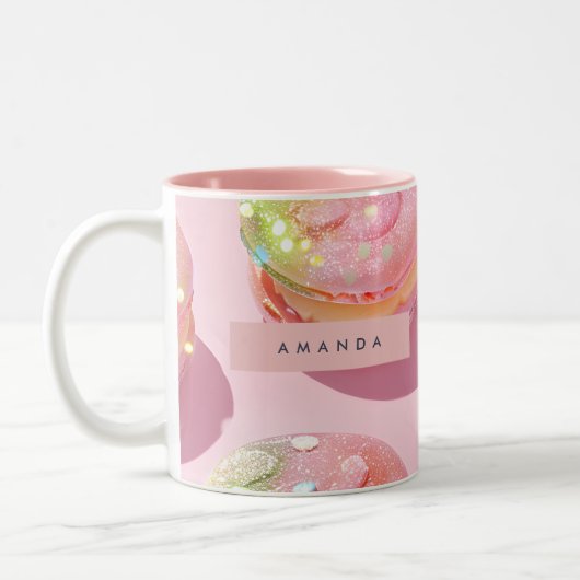 Personalized Whimsical Pastel Macaron Sparkle ツートーンマグカップ (左)
