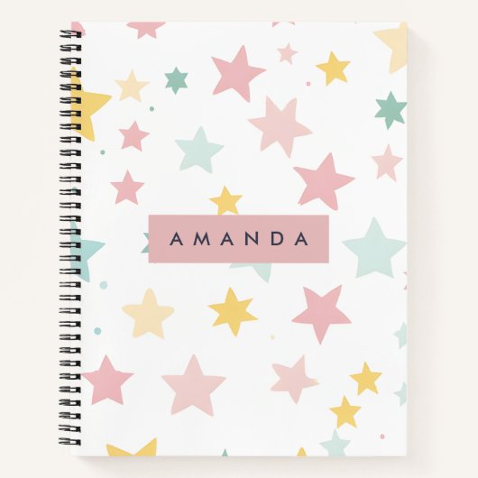 Personalized Whimsical Pastel Star Print  ノートブック (正面)