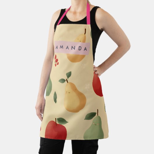 Personalized Whimsical Pear and Apple Pattern エプロン (インサイチュ)