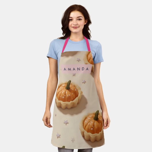 Personalized Whimsical Pumpkin Tart Pattern エプロン (着用した状態)