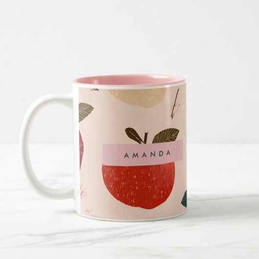 Personalized Whimsical Red Apple Harvest ツートーンマグカップ (左)