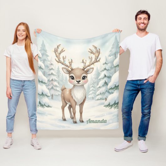 Personalized Whimsical Reindeer Christmas Blanket フリースブランケット (インサイチュ)