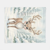 Personalized Whimsical Reindeer Christmas Blanket フリースブランケット (正面(横))