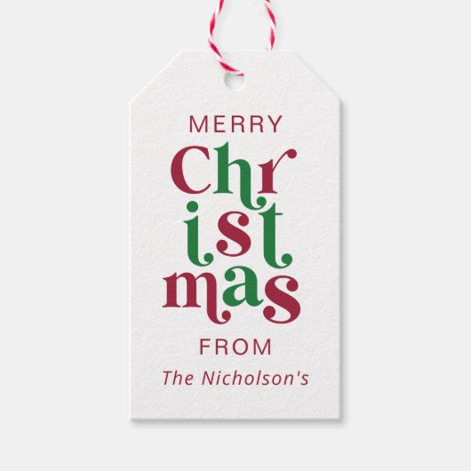 Personalized Whimsical Retro Merry Christmas  ギフトタグ (正面)