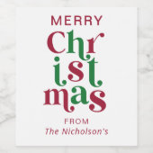 Personalized Whimsical Retro Merry Christmas  ワインラベル (シングルラベル)