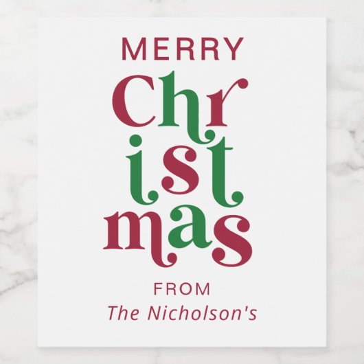 Personalized Whimsical Retro Merry Christmas  ワインラベル (シングルラベル)