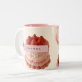Personalized Whimsical Strawberry Cake Pattern ツートーンマグカップ (正面左)