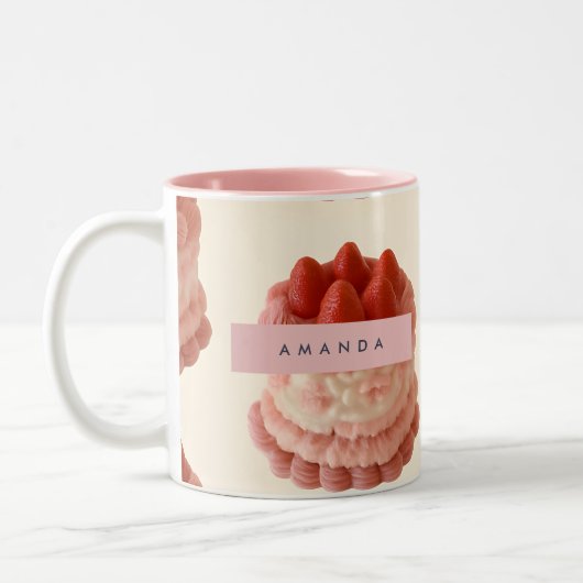 Personalized Whimsical Strawberry Cake Pattern ツートーンマグカップ (左)
