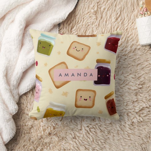 Personalized Whimsical Toast & Jam Pattern クッション (ブランケット)