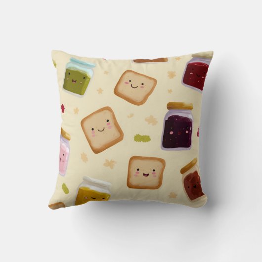 Personalized Whimsical Toast & Jam Pattern クッション (裏面)