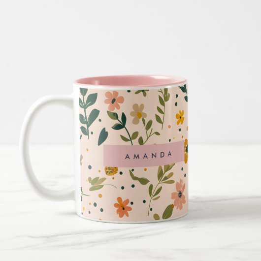 Personalized Whimsical Wildflower Meadow ツートーンマグカップ (左)