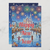 Personalized Whimsical Winter Fireworks greeting シーズンカード (正面/裏面)