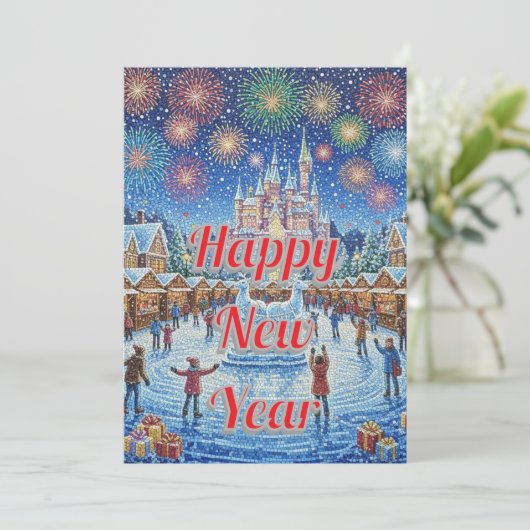 Personalized Whimsical Winter Fireworks greeting シーズンカード (スタンド正面)