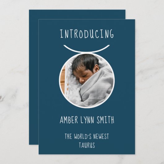 Personalized White and Blue Taurus Zodiac 案内状 (正面/裏面)