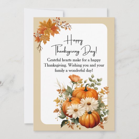 Personalized White and Orange Floral Thanksgiving シーズンカード (正面)