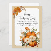 Personalized White and Orange Floral Thanksgiving シーズンカード (正面/裏面)