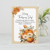 Personalized White and Orange Floral Thanksgiving シーズンカード (スタンド正面)