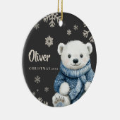 Personalized White Bear Christmas Snowflake セラミックオーナメント (右)