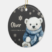 Personalized White Bear Christmas Snowflake セラミックオーナメント (左)