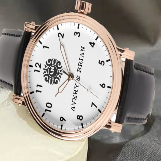 Personalized white black Custom name monogram  腕時計