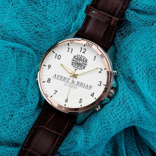 Personalized white black Custom name monogram  腕時計