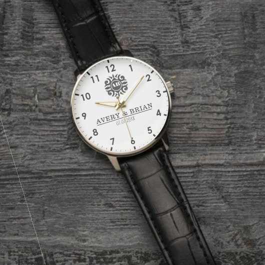 Personalized white black Custom name monogram  腕時計