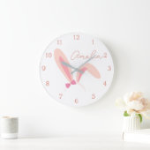 Personalized White Bunny Nursery Wall Clock Pastel ラージ壁時計 (ホーム)