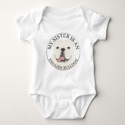 Personalized White English Bulldog Big Sister ベビーボディスーツ (正面)