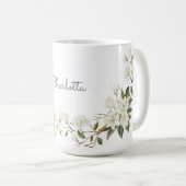 Personalized White Floral Mug, Elegant Custom Name コーヒーマグカップ (正面右)