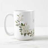 Personalized White Floral Mug, Elegant Custom Name コーヒーマグカップ (左)