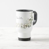 Personalized White Floral Mug, Elegant Custom Name トラベルマグ (正面右)