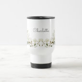 Personalized White Floral Mug, Elegant Custom Name トラベルマグ (中央)