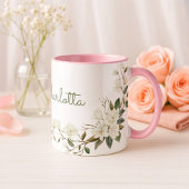 Personalized White Floral Mug, Elegant Custom Name マグカップ