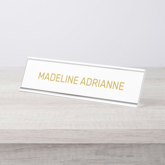Personalized White & Gold Modern Desk デスクネームプレート (正面)