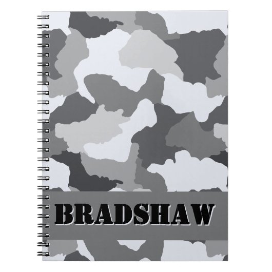 Personalized White Gray Camo Journal ノートブック (正面)