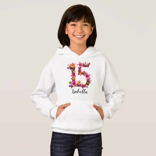 Personalized White Hoodie with Floral Print  (正面フル)