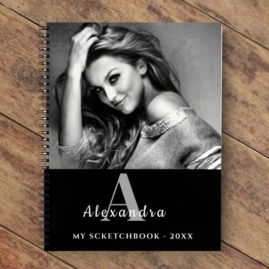 Personalized White Monogram Photo Sketchbook ノートブック