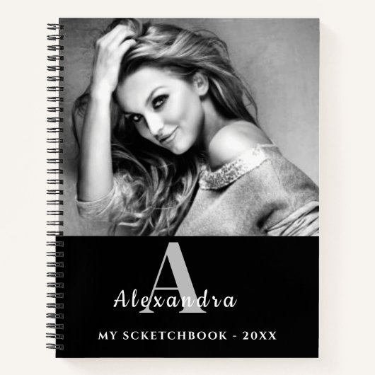 Personalized White Monogram Photo Sketchbook ノートブック (正面)