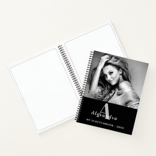 Personalized White Monogram Photo Sketchbook ノートブック (内部)