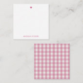 Personalized White Pink Gingham ノートカード (正面/裏面)