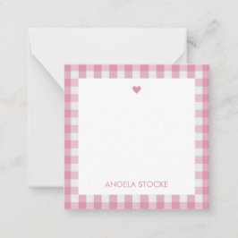 Personalized White Pink Gingham ノートカード