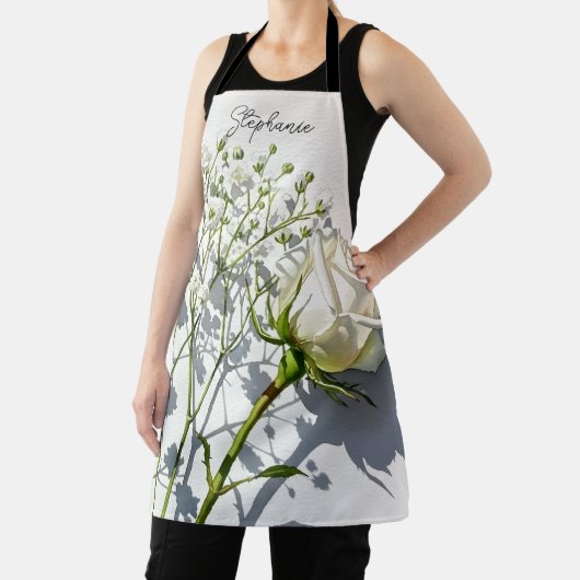 Personalized White Rose Baby's Breath エプロン (インサイチュ)