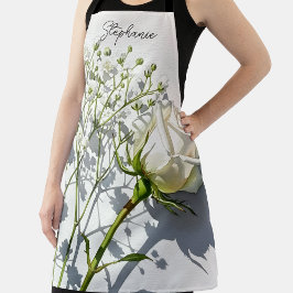 Personalized White Rose Baby's Breath エプロン