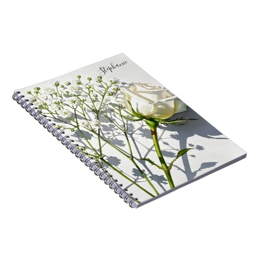 Personalized White Rose Floral Journal Notebook ノートブック (右側)